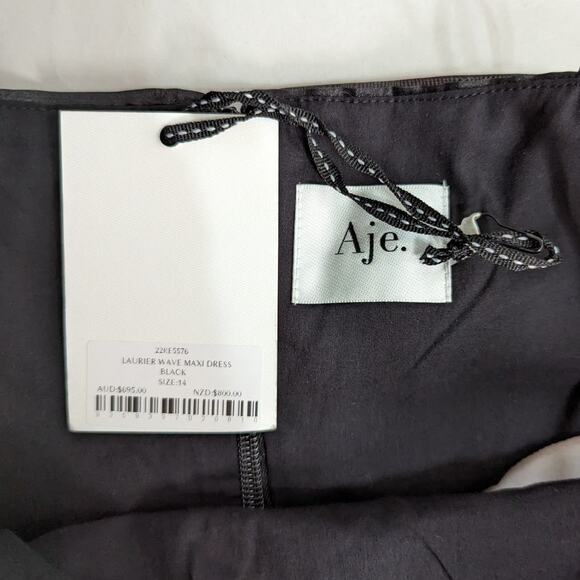 Aje Laurier Wave Maxi Dress Cutout Plisse Organza Black Gown Size 10 US NWT - Picture 9 of 12